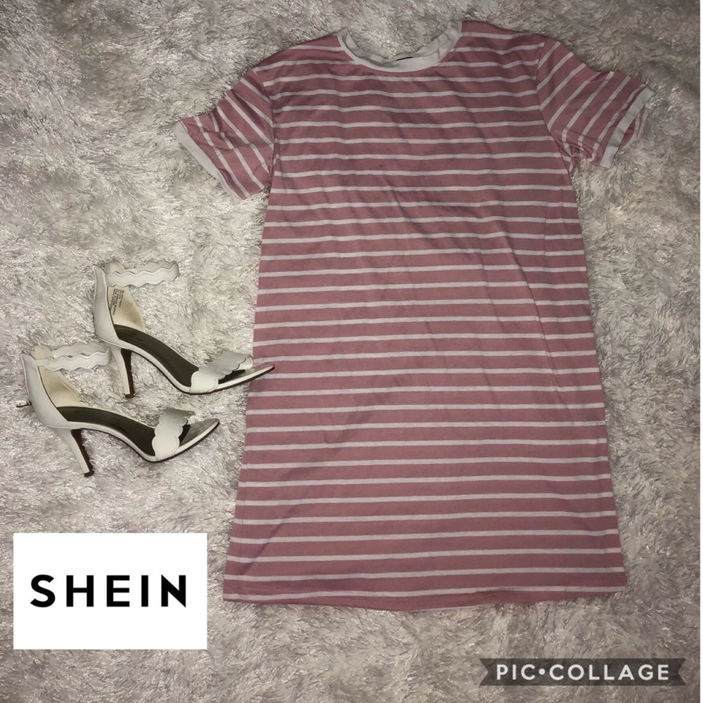 Pink Striped T-shirt Dress